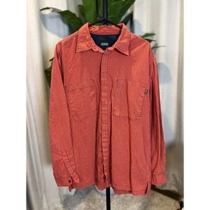 Aigle Mens XL Red Micro Check Cotton Long Sleeve Button Down Utility Shirt